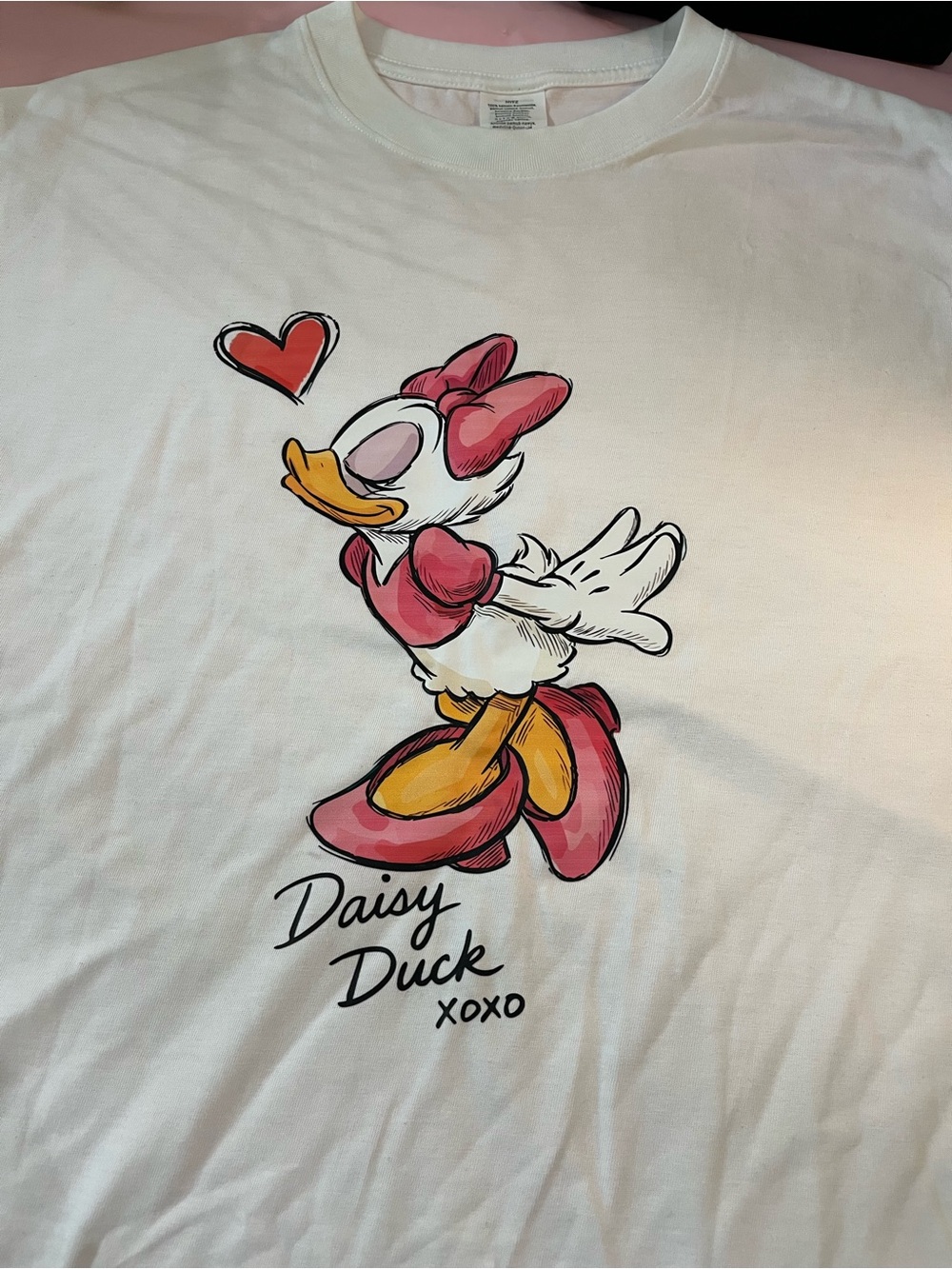 H&M White Tee with Pink Daisy Duck Graphic